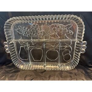 Vintage Indiana Glass 5 Part Relish Tray Fruit Designs